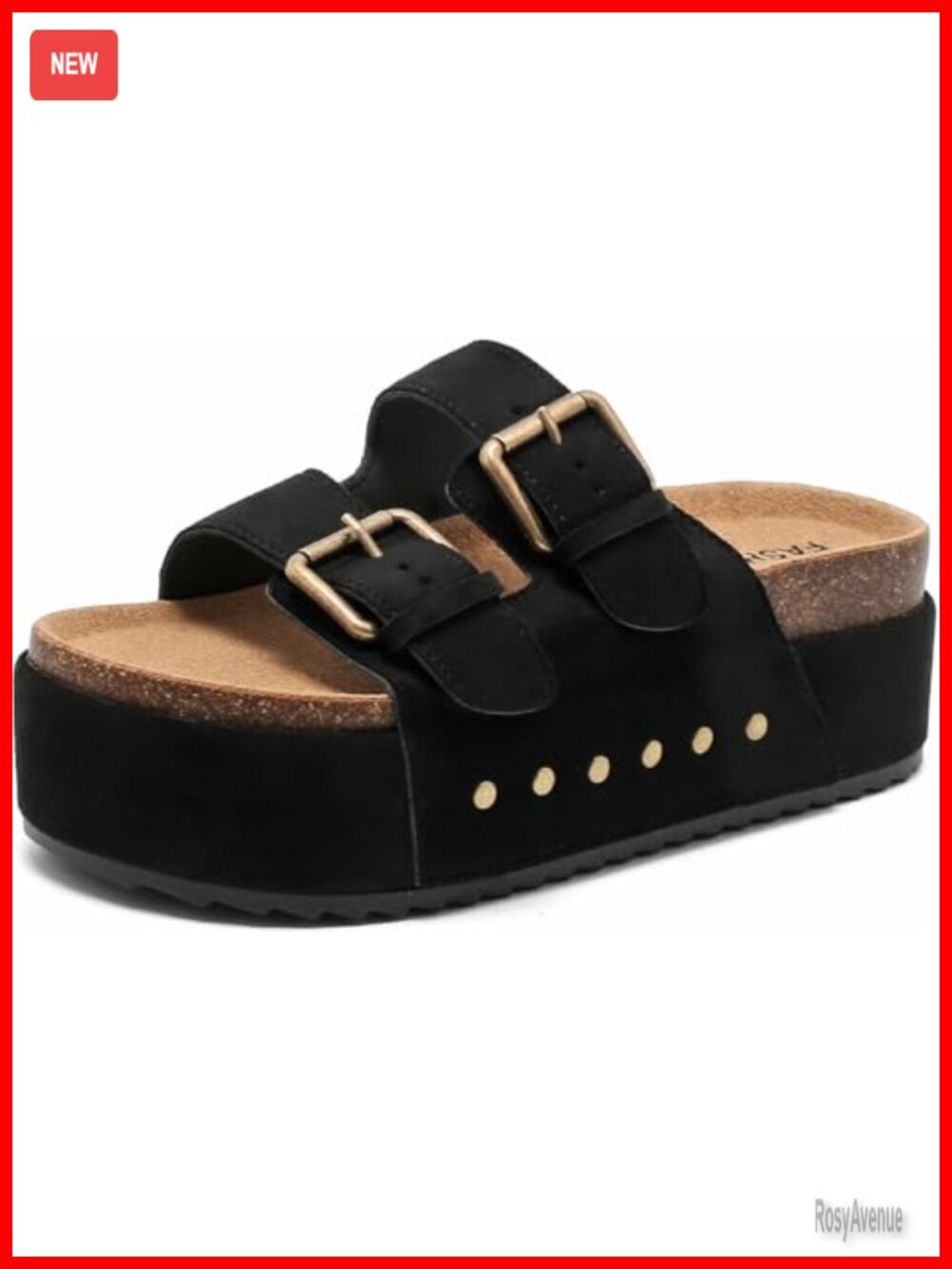 Women's Platform Sandals Cork Footbed Slides Double Buckle EVA